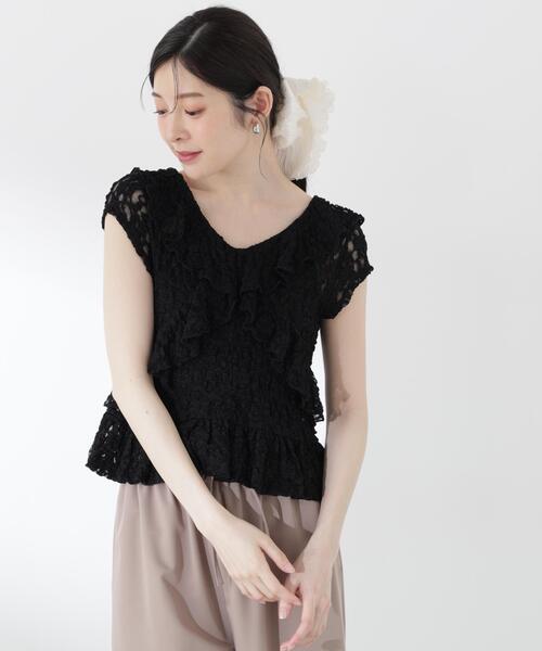 PROPORTION BODY DRESSING(プロポーションボディドレッシング)の「ラッフルカットレーストップス / 1216260500(Tシャツ/カットソー・レディース・ブラック/ホワイト系その他・FREE)」の4枚目の写真