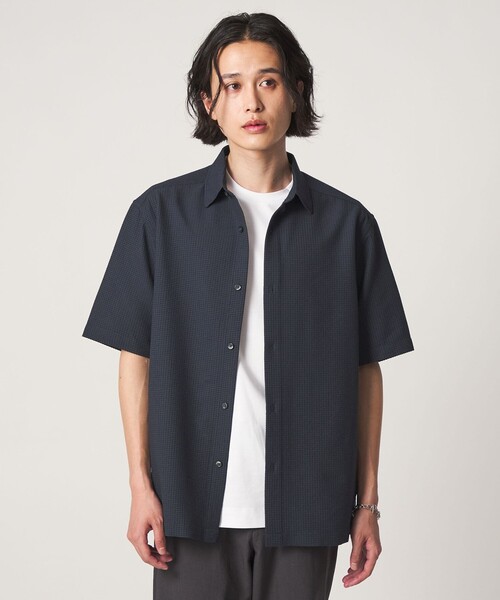 A DAY IN THE LIFE UNITED ARROWS（アデイインザライフユナイテッドアローズ）の「サッカー リラックス レギュラーカラーシャツ-吸水速乾-＜A DAY IN THE LIFE＞（シャツ/ブラウス・メンズ・ネイビー/その他1/ホワイト・L/M）」の4枚目の写真