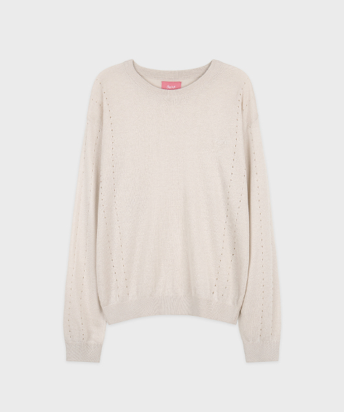 SINOON（シヌーン）の「Sheer Logo Long Sleeve Knit Pullover (Light Grey)（ニット/セーター・レディース・ライトグレー・FREE）」の4枚目の写真