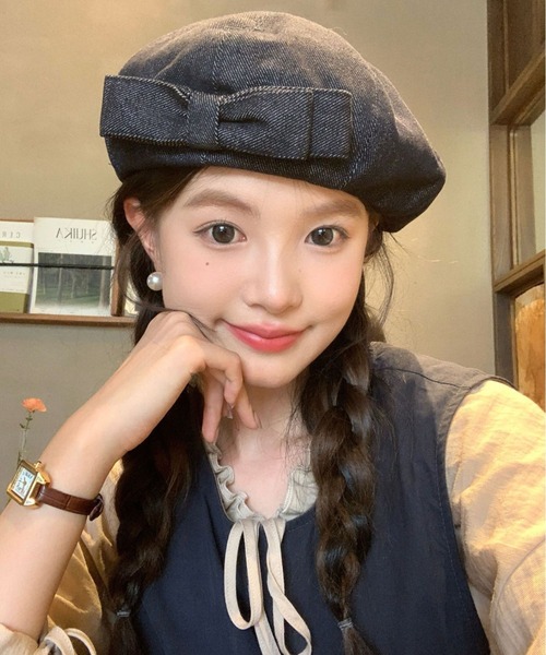 almo(アルモ)の「【LAMPOON】デニムリボンベレー(ハンチング/ベレー帽・レディース・ブラック・FREE)」の1枚目の写真