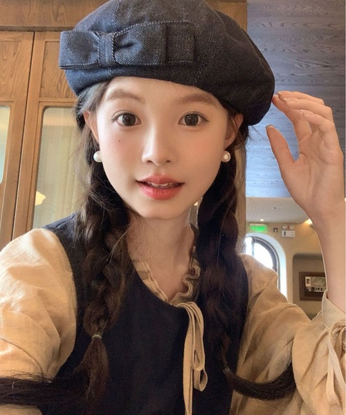 almo(アルモ)の「【LAMPOON】デニムリボンベレー(ハンチング/ベレー帽・レディース・ブラック・FREE)」の2枚目の写真