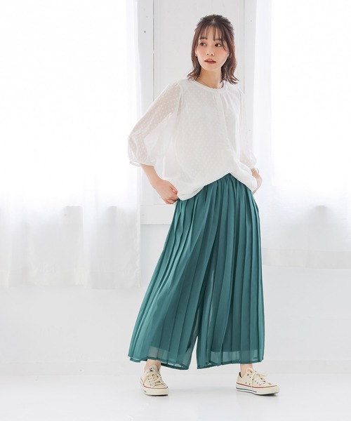 n'OrLABEL(ノアールレーベル)の「【冷感裏地付き】シフォンプリーツパンツ(その他パンツ・レディース・ブルー/ブラック/グリーン・FREE)」の6枚目の写真