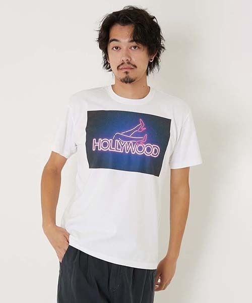 HOLLYWOOD RANCH MARKET(ハリウッドランチマーケット)の「ネオンサインハリウッド ショートスリーブTシャツ(Tシャツ/カットソー・メンズ・ブラック/ホワイト・M/S/XL/L)」の3枚目の写真
