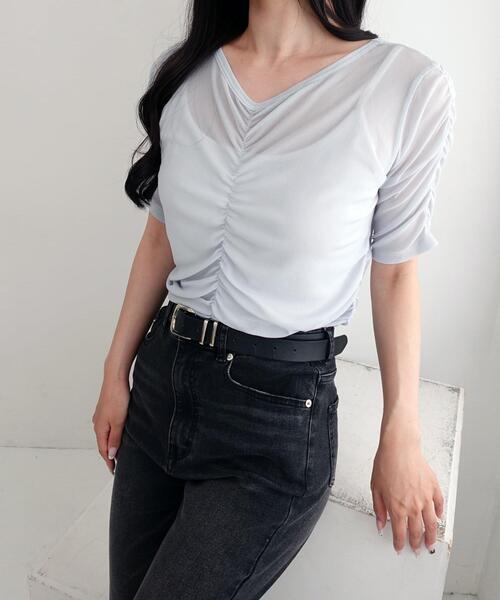 SOELA(ソエラ)の「半袖フロントギャザートップス(Tシャツ/カットソー・レディース・アイボリー/サックスブルー/ブラック・FREE)」の17枚目の写真