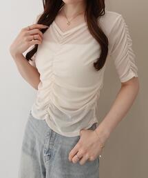 半袖フロントギャザートップス