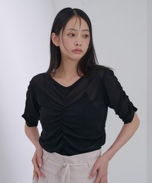 半袖フロントギャザートップス