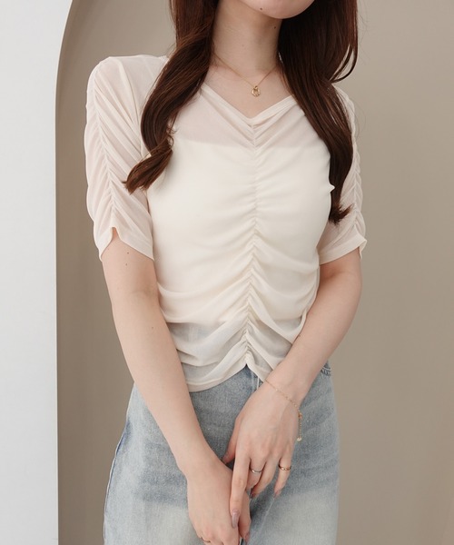 SOELA(ソエラ)の「半袖フロントギャザートップス(Tシャツ/カットソー・レディース・アイボリー/サックスブルー/ブラック・FREE)」の22枚目の写真