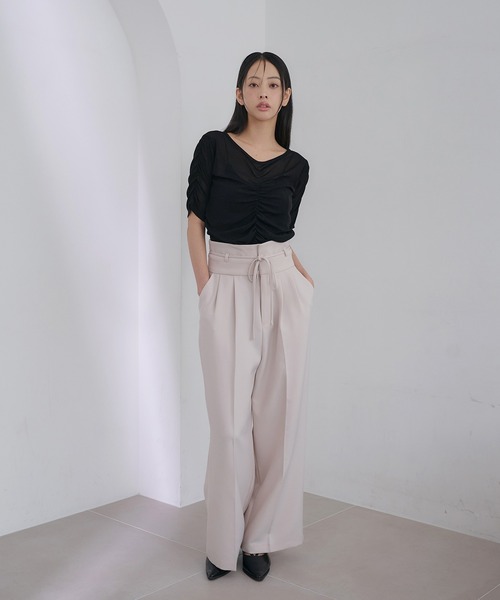 SOELA(ソエラ)の「半袖フロントギャザートップス(Tシャツ/カットソー・レディース・アイボリー/サックスブルー/ブラック・FREE)」の12枚目の写真