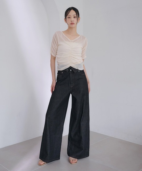 SOELA(ソエラ)の「半袖フロントギャザートップス(Tシャツ/カットソー・レディース・アイボリー/サックスブルー/ブラック・FREE)」の6枚目の写真