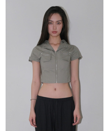 SHORT SLEEVE ZIP-UP SHIRTS [LIGHT KHAKI]
