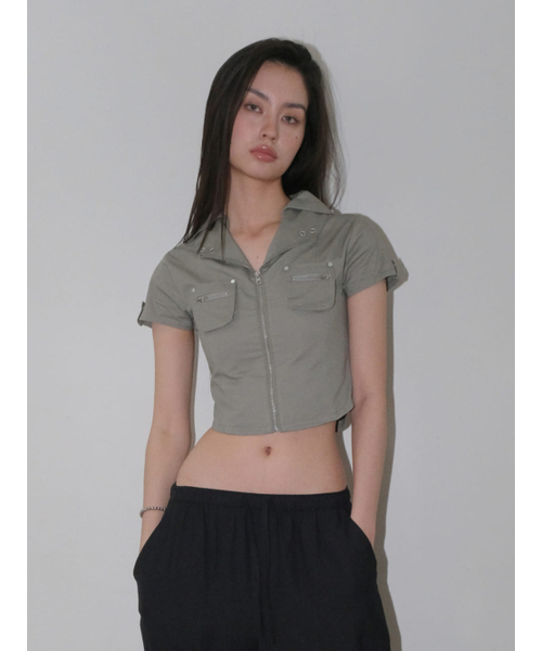 ORDINARY HOLIDAY（オーディナリー ホリデー）の「SHORT SLEEVE ZIP-UP SHIRTS [LIGHT KHAKI]（シャツ/ブラウス・レディース・その他・FREE）」の2枚目の写真