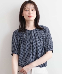 バルーンヘム幾何柄ブラウス/UVカット/接触冷感/洗濯機で洗える/WEB限定サイズあり