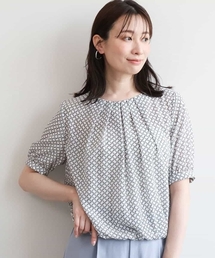 バルーンヘム幾何柄ブラウス/UVカット/接触冷感/洗濯機で洗える/WEB限定サイズあり