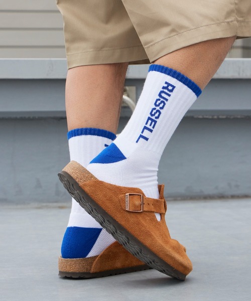 Russell Athletic(ラッセルアスレティック)の「RUSSELL ATHLETIC / ラッセルアスレティック Russell Side Logo Socks ラインデザイン ソックス ジャガード 靴下 メンズ 2026年 夏 夏服(ソックス/靴下・メンズ・レッド/ブルー/ブラック・FREE)」の2枚目の写真