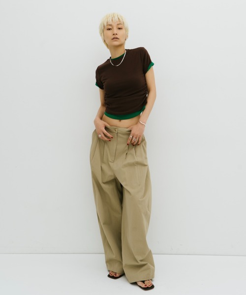 HANNE(アン)の「メニータックコットンバレルパンツ(チノパンツ・レディース・ベージュ/ブラック・S/M)」の5枚目の写真