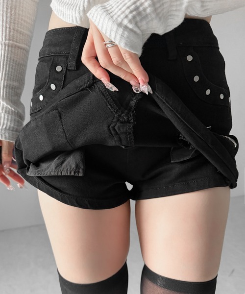 me+em select(ミームセレクト)の「【 2color / 3size 】スタッズジップデザインストレッチデニムミニスカパン/ studs zip design stretch denim mini skirt pants(デニムスカート・レディース・ブルー/ブラック・SMALL/MEDIUM/LARGE)」の10枚目の写真