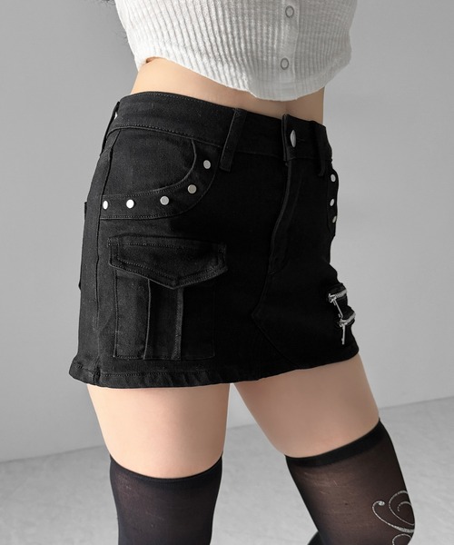 me+em select(ミームセレクト)の「【 2color / 3size 】スタッズジップデザインストレッチデニムミニスカパン/ studs zip design stretch denim mini skirt pants(デニムスカート・レディース・ブルー/ブラック・SMALL/MEDIUM/LARGE)」の11枚目の写真