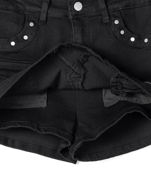 me+em select(ミームセレクト)の「【 2color / 3size 】スタッズジップデザインストレッチデニムミニスカパン/ studs zip design stretch denim mini skirt pants(デニムスカート・レディース・ブルー/ブラック・SMALL/MEDIUM/LARGE)」の3枚目の写真