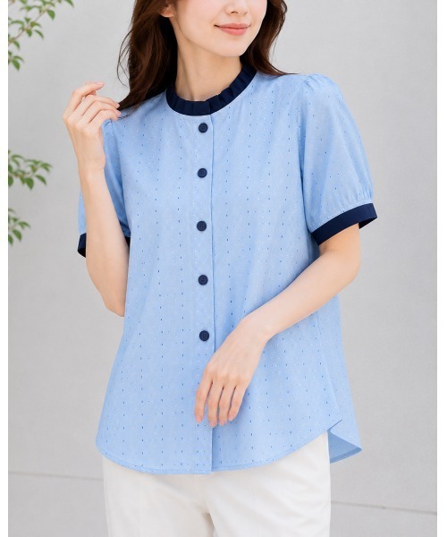 FAZVY（ファズビー）の「フリルネックドットブラウス（シャツ/ブラウス・レディース・ベージュ/スカイブルー・M）」の13枚目の写真