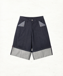 DD turn-up denim bermuda pants (INDIGO)