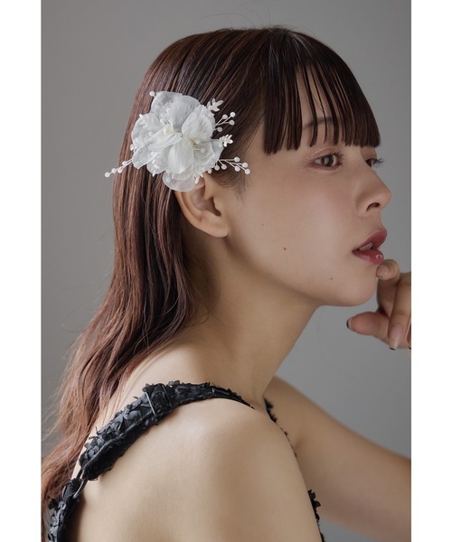 シフォンフルールヘアクリップ ヘアアクセサリー ゴールド シルバー