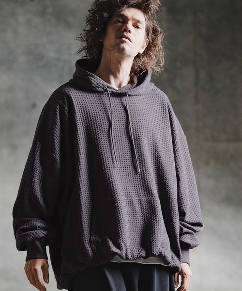GLIMCLAP(グリムクラップ)の「mpa4163-Geometric Jacquard Jersey Shirred-Hem Hoodie パーカー(211-015-gla-cg)(パーカー・メンズ・チャコールグレー/ブラック/ロイヤルブルー・S/L/M)」の16枚目の写真