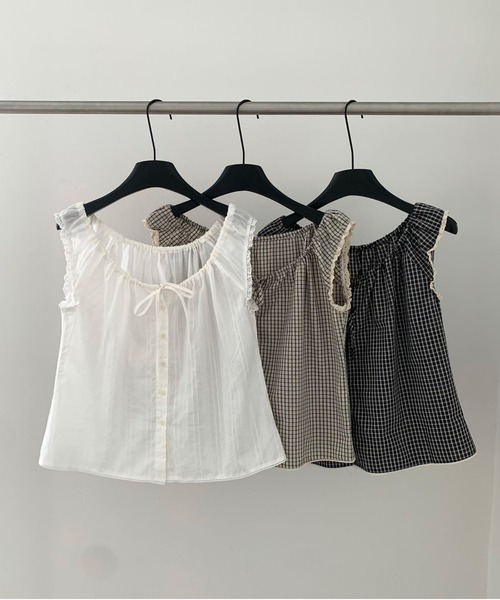 Chiina(チーナ)の「【Chiina】フロントボタンキャミトップス(シャツ/ブラウス・レディース・ホワイト/グレー/ブラック・FREE)」の10枚目の写真