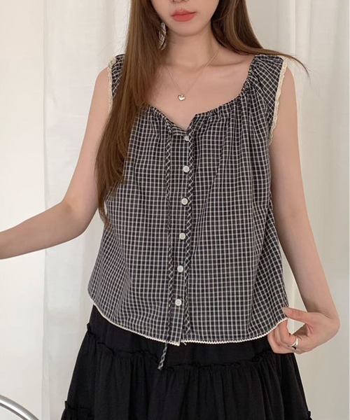 Chiina(チーナ)の「【Chiina】フロントボタンキャミトップス(シャツ/ブラウス・レディース・ホワイト/グレー/ブラック・FREE)」の20枚目の写真