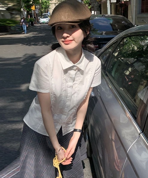 AsheKsha（アシクシャ）の「レースプリーツウエスト絞り白半袖シャツ（シャツ/ブラウス・レディース・ホワイト・M）」の3枚目の写真