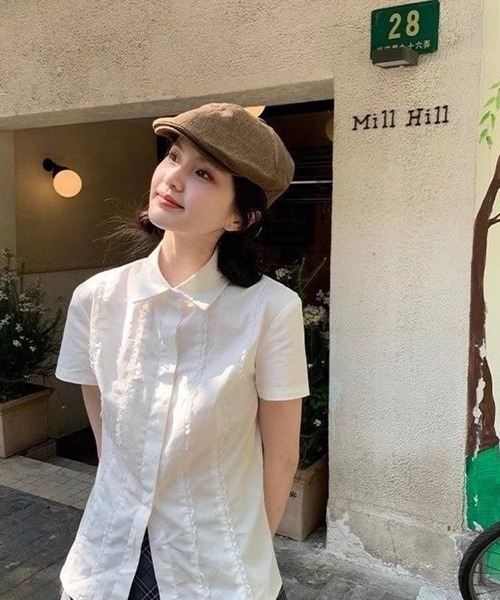 AsheKsha（アシクシャ）の「レースプリーツウエスト絞り白半袖シャツ（シャツ/ブラウス・レディース・ホワイト・M）」の5枚目の写真