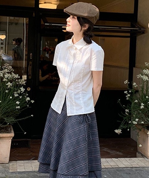 AsheKsha（アシクシャ）の「レースプリーツウエスト絞り白半袖シャツ（シャツ/ブラウス・レディース・ホワイト・M）」の8枚目の写真