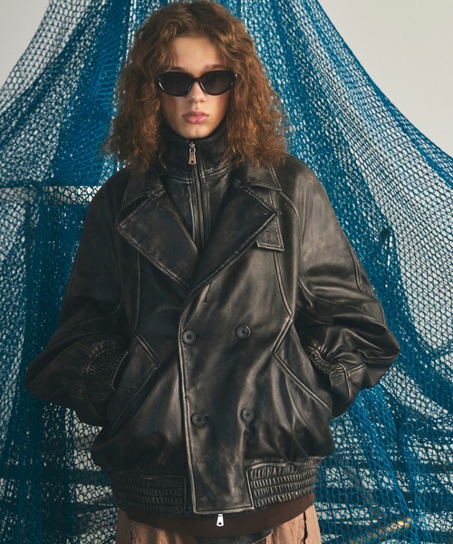 MAISON SPECIAL（メゾンスペシャル）の「《UNISEX》Sheep Leather Prime-Over Single Layering Double Blouson/シープレザープライムオーバーレイヤリングダブルブルゾン【MAISON SPECIAL/メゾンスペシャル】（ブルゾン・メンズ・ダークブラック/ブラック・2/1/0）」の2枚目の写真