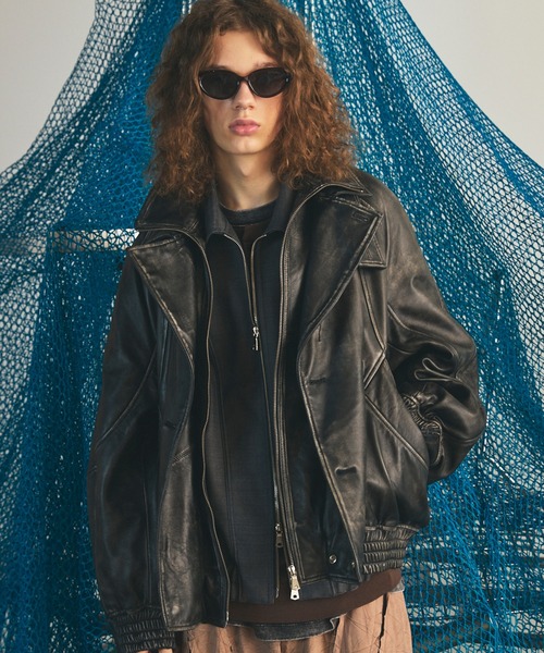 MAISON SPECIAL（メゾンスペシャル）の「《UNISEX》Sheep Leather Prime-Over Single Layering Double Blouson/シープレザープライムオーバーレイヤリングダブルブルゾン【MAISON SPECIAL/メゾンスペシャル】（ブルゾン・メンズ・ダークブラック/ブラック・2/1/0）」の11枚目の写真