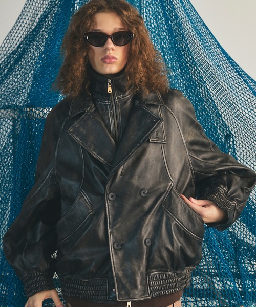 MAISON SPECIAL（メゾンスペシャル）の「《UNISEX》Sheep Leather Prime-Over Single Layering Double Blouson/シープレザープライムオーバーレイヤリングダブルブルゾン【MAISON SPECIAL/メゾンスペシャル】（ブルゾン・メンズ・ダークブラック/ブラック・2/1/0）」の12枚目の写真