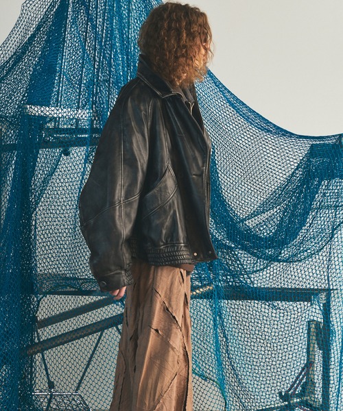 MAISON SPECIAL（メゾンスペシャル）の「《UNISEX》Sheep Leather Prime-Over Single Layering Double Blouson/シープレザープライムオーバーレイヤリングダブルブルゾン【MAISON SPECIAL/メゾンスペシャル】（ブルゾン・メンズ・ダークブラック/ブラック・2/1/0）」の9枚目の写真