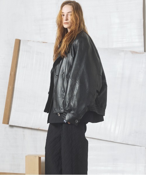 MAISON SPECIAL（メゾンスペシャル）の「《UNISEX》Sheep Leather Prime-Over Single Layering Double Blouson/シープレザープライムオーバーレイヤリングダブルブルゾン【MAISON SPECIAL/メゾンスペシャル】（ブルゾン・メンズ・ダークブラック/ブラック・2/1/0）」の6枚目の写真