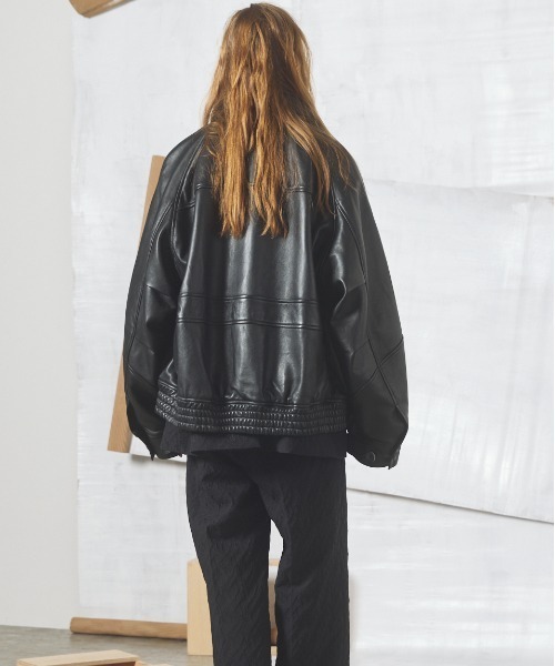 MAISON SPECIAL（メゾンスペシャル）の「《UNISEX》Sheep Leather Prime-Over Single Layering Double Blouson/シープレザープライムオーバーレイヤリングダブルブルゾン【MAISON SPECIAL/メゾンスペシャル】（ブルゾン・メンズ・ダークブラック/ブラック・2/1/0）」の7枚目の写真