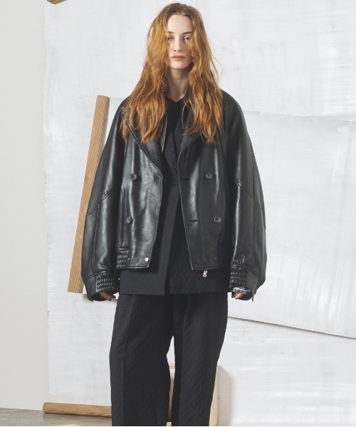 MAISON SPECIAL（メゾンスペシャル）の「《UNISEX》Sheep Leather Prime-Over Single Layering Double Blouson/シープレザープライムオーバーレイヤリングダブルブルゾン【MAISON SPECIAL/メゾンスペシャル】（ブルゾン・メンズ・ダークブラック/ブラック・2/1/0）」の5枚目の写真
