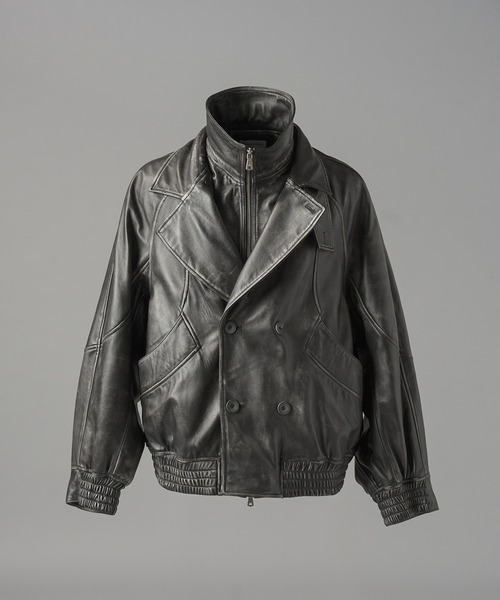 MAISON SPECIAL（メゾンスペシャル）の「《UNISEX》Sheep Leather Prime-Over Single Layering Double Blouson/シープレザープライムオーバーレイヤリングダブルブルゾン【MAISON SPECIAL/メゾンスペシャル】（ブルゾン・メンズ・ダークブラック/ブラック・2/1/0）」の14枚目の写真
