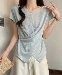 サイドボタンカシュクール半袖シアーカットソー