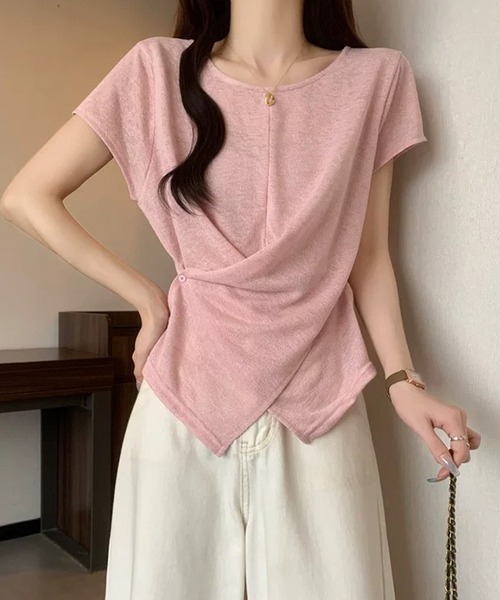 Girly Doll(ガーリードール)の「サイドボタンカシュクール半袖シアーカットソー(Tシャツ/カットソー・レディース・ホワイト/ライトブルー/ピンク・FREE)」の14枚目の写真