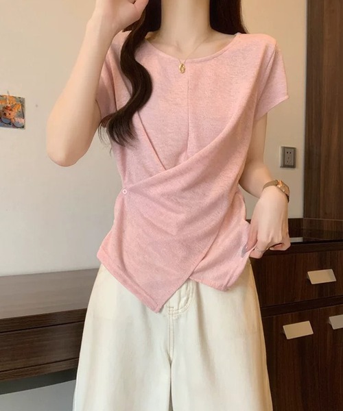 Girly Doll(ガーリードール)の「サイドボタンカシュクール半袖シアーカットソー(Tシャツ/カットソー・レディース・ホワイト/ライトブルー/ピンク・FREE)」の15枚目の写真