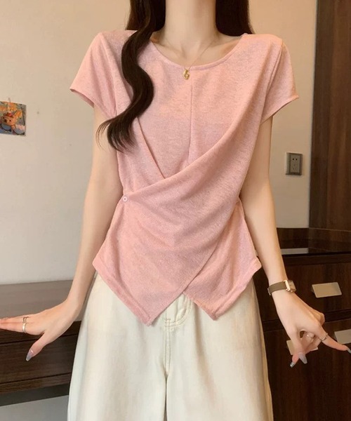 Girly Doll(ガーリードール)の「サイドボタンカシュクール半袖シアーカットソー(Tシャツ/カットソー・レディース・ホワイト/ライトブルー/ピンク・FREE)」の17枚目の写真
