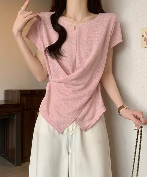 Girly Doll(ガーリードール)の「サイドボタンカシュクール半袖シアーカットソー(Tシャツ/カットソー・レディース・ホワイト/ライトブルー/ピンク・FREE)」の18枚目の写真