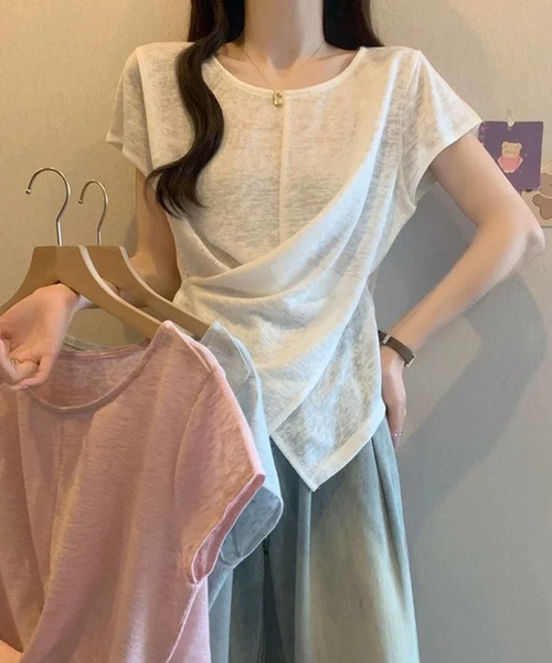 Girly Doll(ガーリードール)の「サイドボタンカシュクール半袖シアーカットソー(Tシャツ/カットソー・レディース・ホワイト/ライトブルー/ピンク・FREE)」の20枚目の写真
