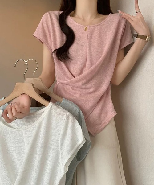 Girly Doll(ガーリードール)の「サイドボタンカシュクール半袖シアーカットソー(Tシャツ/カットソー・レディース・ホワイト/ライトブルー/ピンク・FREE)」の21枚目の写真