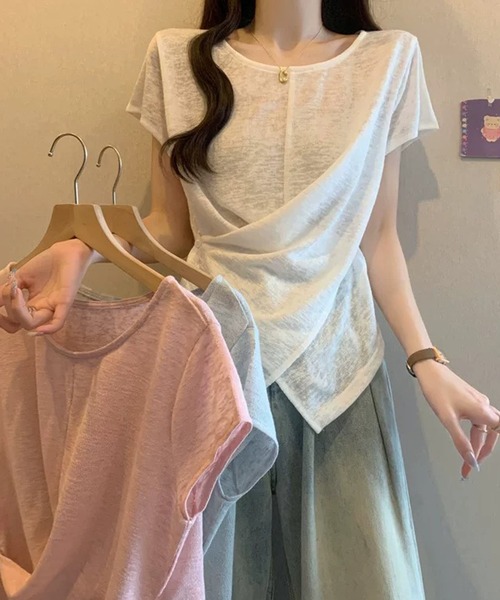 Girly Doll(ガーリードール)の「サイドボタンカシュクール半袖シアーカットソー(Tシャツ/カットソー・レディース・ホワイト/ライトブルー/ピンク・FREE)」の22枚目の写真