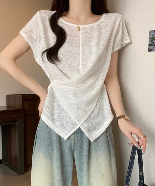 Girly Doll(ガーリードール)の「サイドボタンカシュクール半袖シアーカットソー(Tシャツ/カットソー・レディース・ホワイト/ライトブルー/ピンク・FREE)」の10枚目の写真