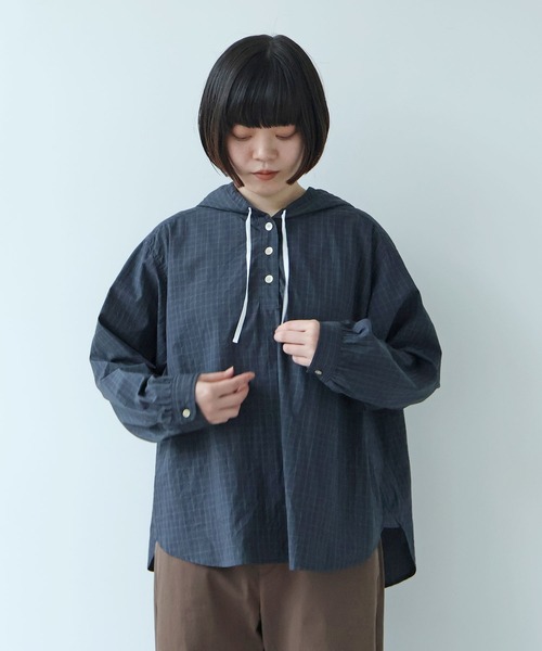 bulle de savon(ビュルデサボン)の「超長綿70/1 typewriter チェック スノーパーカー(パーカー・レディース・ホワイト系その他/その他・FREE)」の4枚目の写真