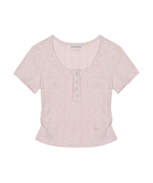 HENLEY NECK BUTTON TOP_PINK